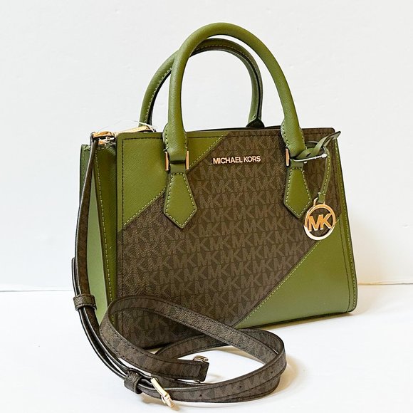 Michael Kors Hope Medium Satchel Shoulder Crossbody Bag MK Brown Evergreen - Picture 2 of 9